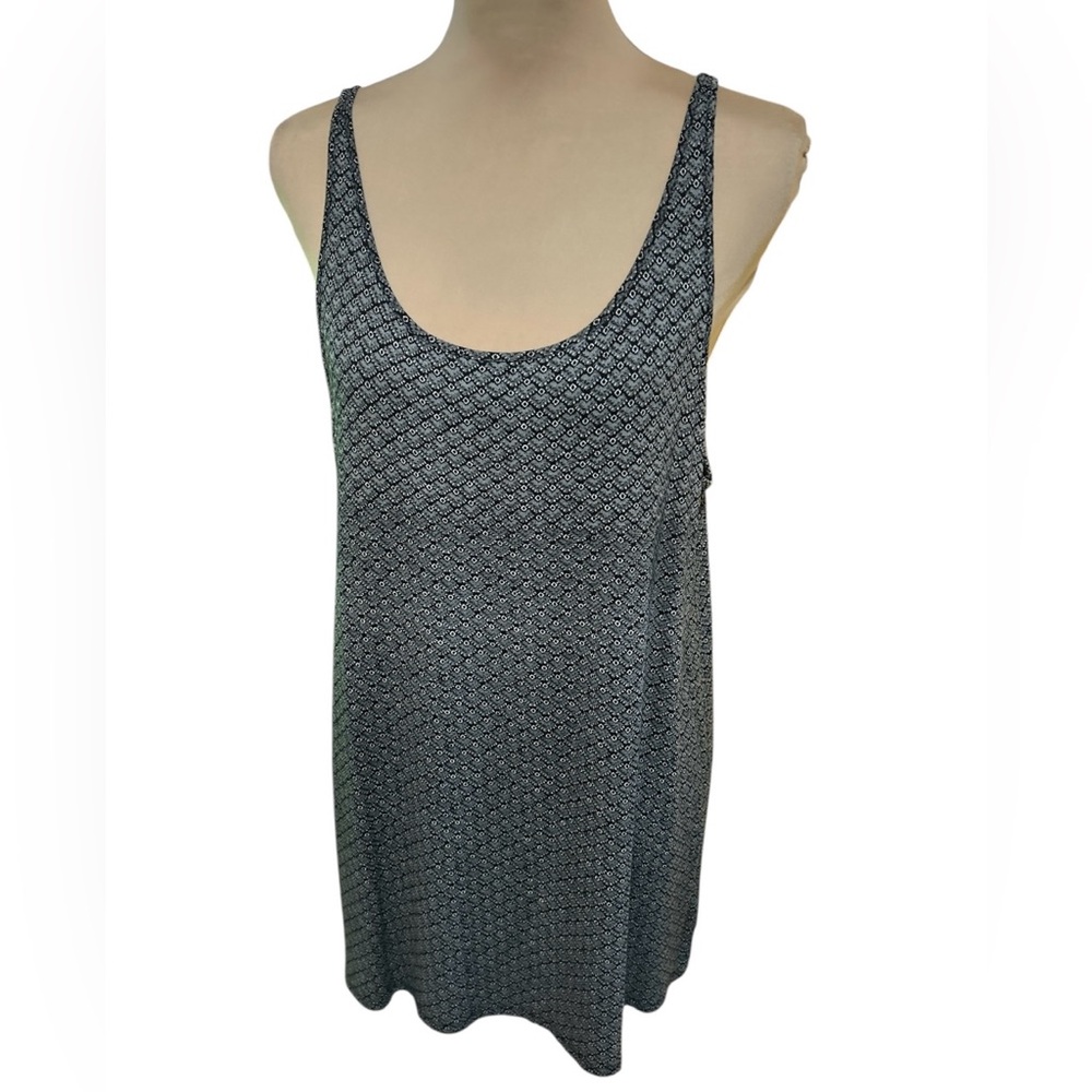 J. Jill Wearever Tank Top Large Gray & Black Geometric Print Stretch Sleeveless.